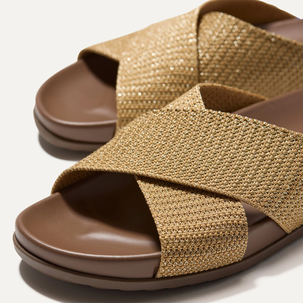 NWOT Rothy's The Weekend Slip On Slide Sandals Gold Shimmer Knit Size 8 - Picture 2 of 5